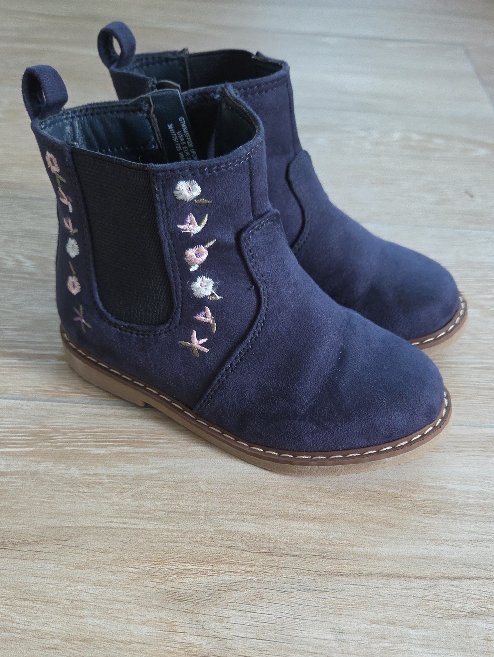 Navy Suede Floral Chelsea Boots for Toddler Girls Size 9T